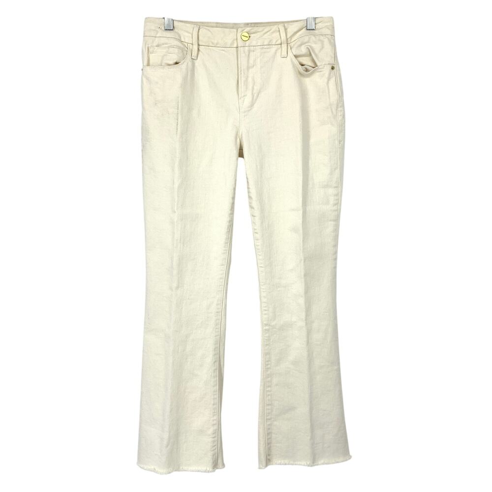 Mother Denim Le Crop Mini Boot Womens SIze 26 Cream Distressed Denim